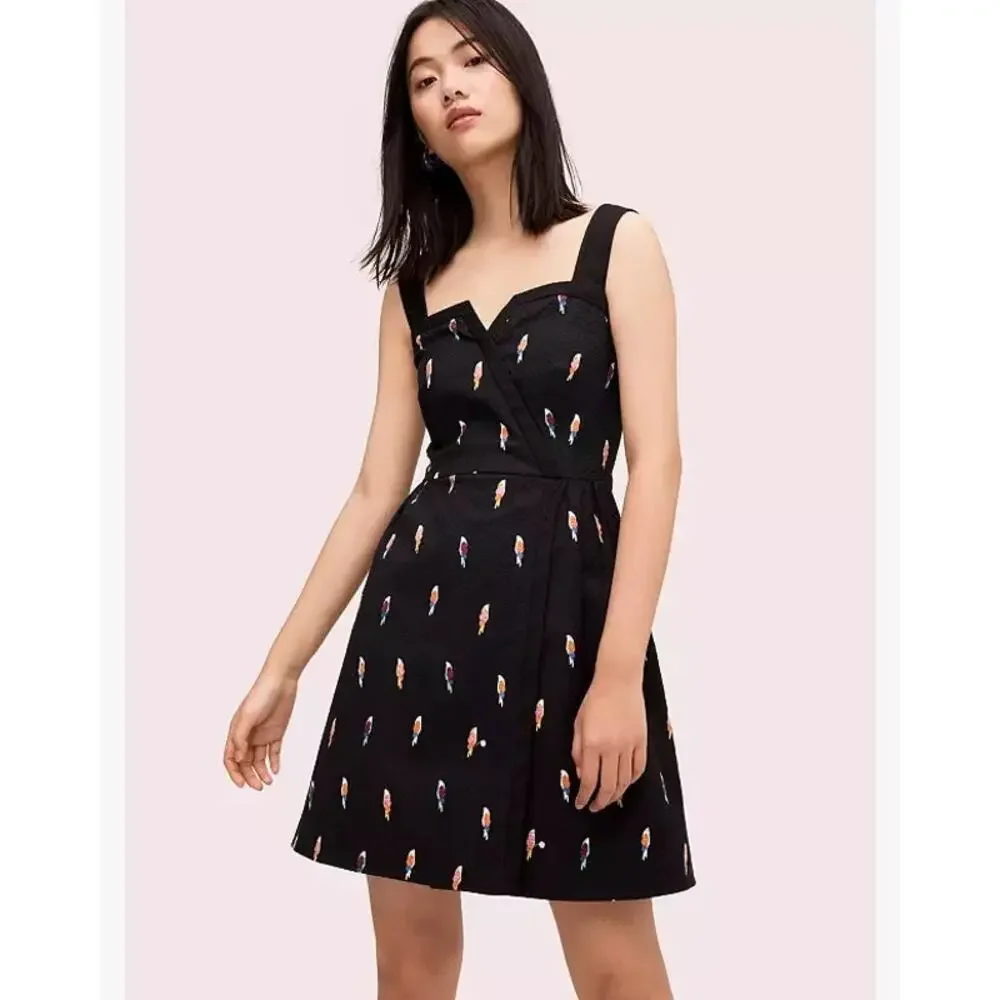 Kate Spade Flock Party Parrot Jacquard Dress NWT